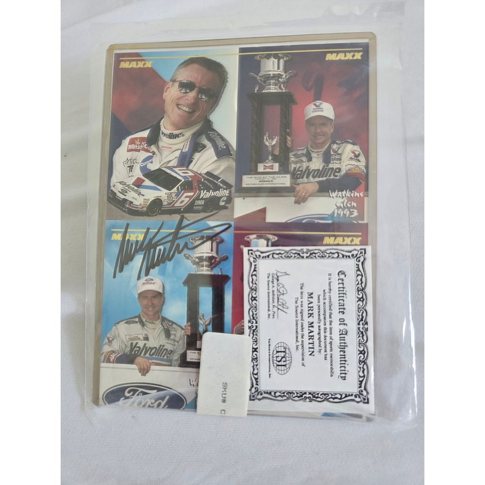 Mark Martin Signed/Sealed Maxx 95 Racing Card, COA, Valvoline Ford NASCAR